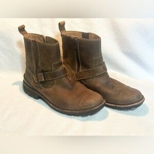 Clarks chilton brown leather side zip buckle ankle boots men size 9